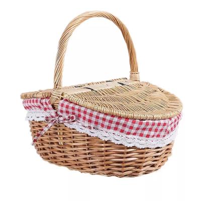 China Rural Picknick Korb Picnic Storage Baskets Factory Wind Custom Picnic Baskets Wicker Shopping Basket With Lid for sale