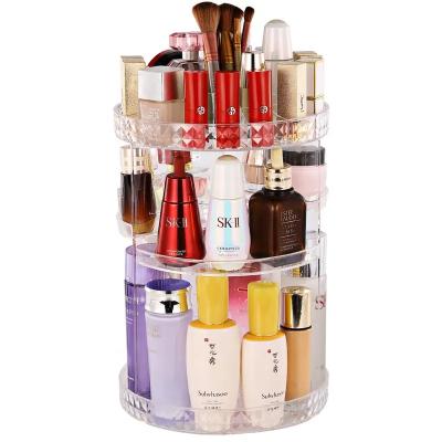 China Viable Hot Sale Makeup Organizer 360 Degree Rotation Clear Brush Holder Lipstick Vanity Cosmetic Storage Box Make Up Makeup Organizer for sale