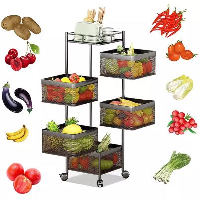 China Hot Selling Multi-Layer Revolving Vegetable and Fruit Storage Rack Viable Shelf Display Stand with Wheels for Kitchen for sale