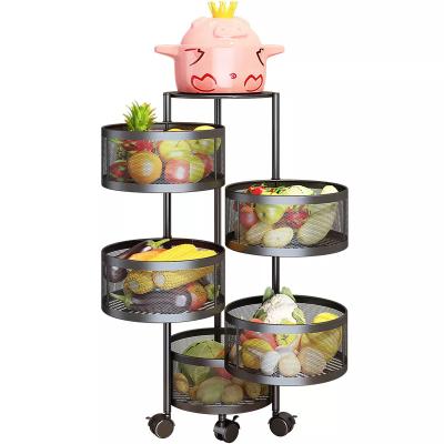 China Viable Multi-layer Rotating Round Trolley Storage Rack Organizer Kitchen Vegetable Fruit Storage Racks And Holders for sale