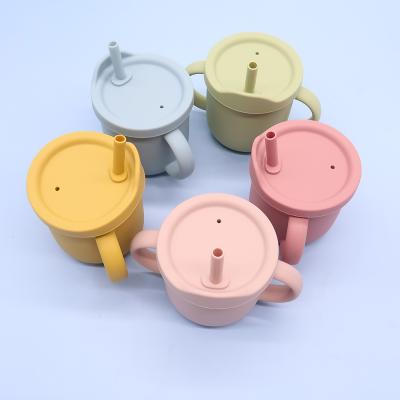 China Wholesale Free Drinking Silicone Straw Training Baby Learning Cup BPA Puddle Proof Feeding Water for sale