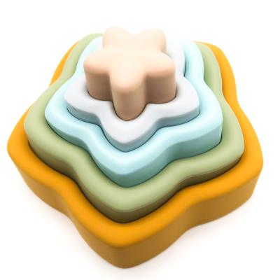 China Popular Factory Non-Toxic BPA Free Sensory Baby Teething Silicone Stacking Blocks Toys for sale