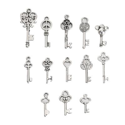 China Wholesale Mixed Vintage Alloy Key Charm Antique Silver Key Charms Pendant For Jewelry Making for sale