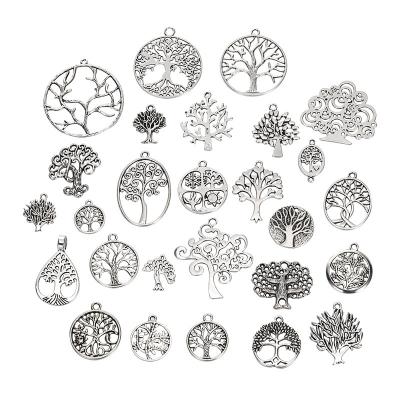 China Environmentally friendly retro alloy antique silver tree of life series pendant accessories round wild variety of bracelet jewelry accessories for sale