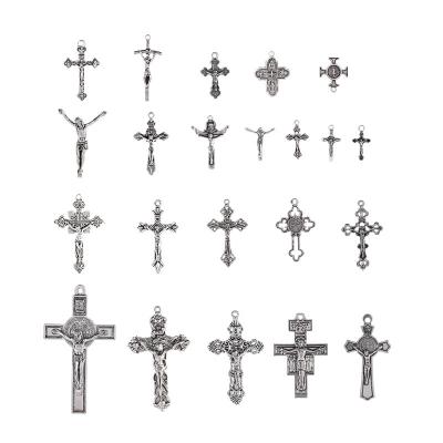 China Hot Selling Mixed Vintage Jewelry Jesus Cross Charm Christian Pendant For DIY Necklace Bracelet for sale