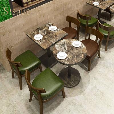 China Vintage Modern Wooden Industrial Restaurant Chairs And Wooden Tables Sets for sale