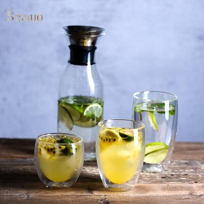 China Sustainable Unique New Design 450ml 350ml 250ml Juice Coffee Drinking Glasses Double Wall for sale