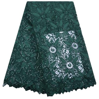 China African Green Swiss Water Soluble Lace Fabrics With Sequins Milk Rope Silk Lace Guipure High Quality Water Soluble Sewing Materials 2163 for sale