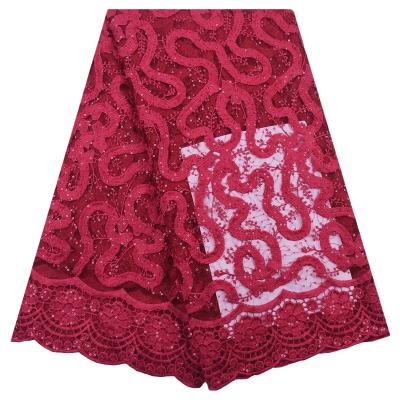 China New High Quality African Bridal Red Kajurui Net Lace Fabric 3D Flower Lace Fabric Nigerian Silk Sequins For Wedding 2156 for sale