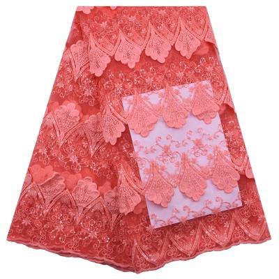 China 3D 3D Embroidered Mesh Sequin Fabric Nigerian For Wedding Dress African Silk French Milk Flower Lace Fabric 2160 for sale