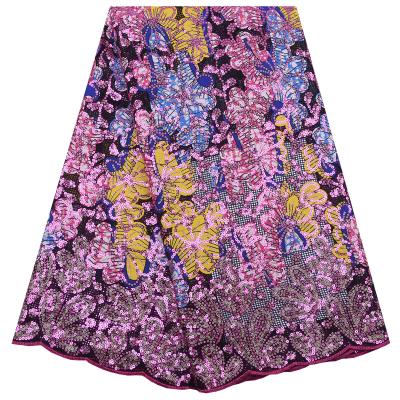 China New Anti-rust Nigerian Lace Fabric With Sequins Embroidery Wax High Quality African Wax Lace Fabric Material For Making Dresses 2115 for sale