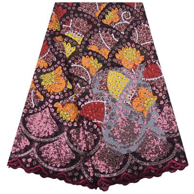 China New High Quality Anti-rust Lace Fabric With Sequins Embroidery Wax Lace Fabric African Woven Wax Lace Fabric For Wedding 2114 for sale