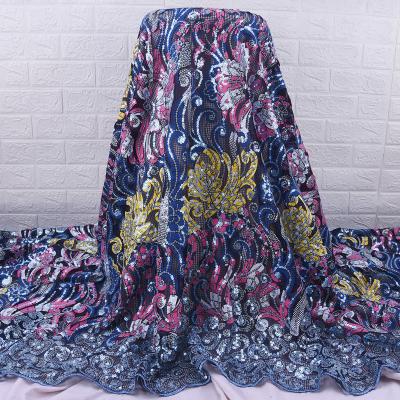 China Latest Viable Sequins Wax African Print African Embroidery Lace Fabric With Sequins Nigerian Tulle Lace Wax Fabric For Dress 2177 for sale