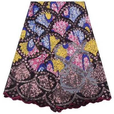 China Anti-rust New Version Fashion Lace Fabric With Sequins Embroidery African Wax Lace Fabric High Quality Wax Lace Fabric For Party 2114 for sale