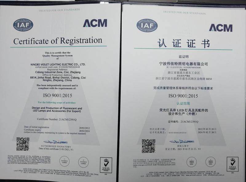 ISO9001 - Ningbo Violet Lighting Electric Co., Ltd.