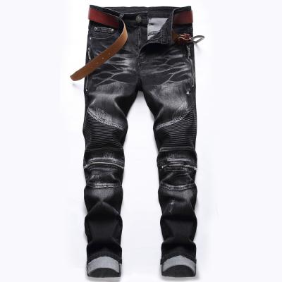 China New Straight Straight Denim Pants Mens Slim Ruffle Pants Pleated Man Jeans Pants for sale