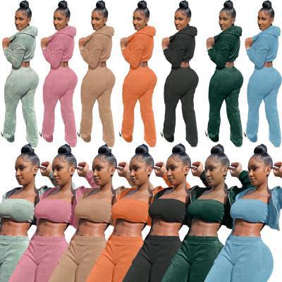 China Solid Color Breathable Women Casual Fashion Set Strapless Strapless 3 Pieces Set Women Clothing Coat Women 3 Piece Sets for sale