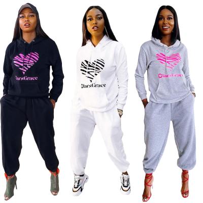 China New Breathable Printed Printed 2 Piece Set 2 Piece Hoodie Casual Jogger Set British Women Women Tracksuit Set Casual for sale