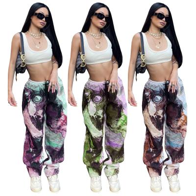 China Fashion Breathable Printed Lounge Pants Drawstring Pants Loose Drawstring Style Trousers for sale