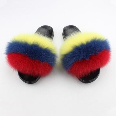 China 119-131 2020 Fashion Fox Size 12 Fur Slides Lady Slides Fur Slippers 100% Real CUSHIONING for sale