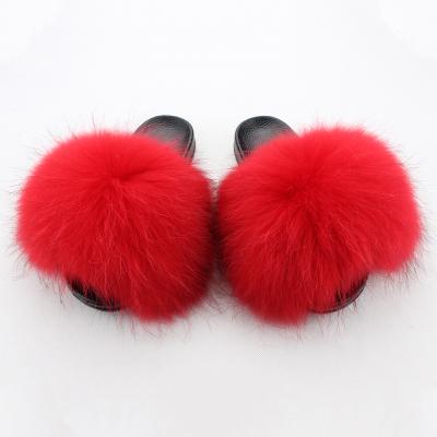 China CUSHIONING Indoor Sndal Raccoon Fur Real Raccoon Fur Slide Slides Women Full Cover Raccoon Fur Slides for sale