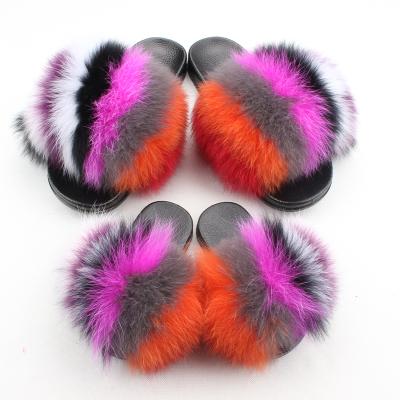 China 42-76 CUSHIONING New Fur Mommy Slippers and Real Girl Fox Fur Mommy and Me Slippers for sale