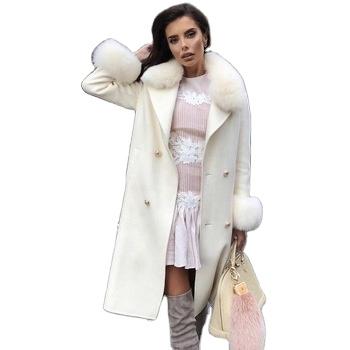 China Fashion Belt Coat Fox Fur Breathable Wool Coat With Fur Collar Wool Oversized Hooded Fur Coat Along for sale