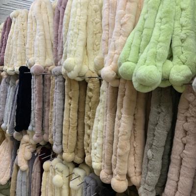 China Fluffy Hairs Women Shape Rex Rabbit Hair Bib Rex Rabbit Neck Thick Warm Scarf Ball for sale