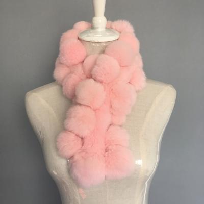 China Fluffy Hairs Women Fashion Rex Rabbit Scarf Ball Beautiful Rabbit Fur Pompom Scarf Women Real Fur Scarf for sale