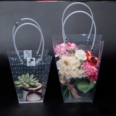 China Customized wholesale hot sale BIODEGRADABLE clear PVC PET pp flower packaging bag with handle for sale