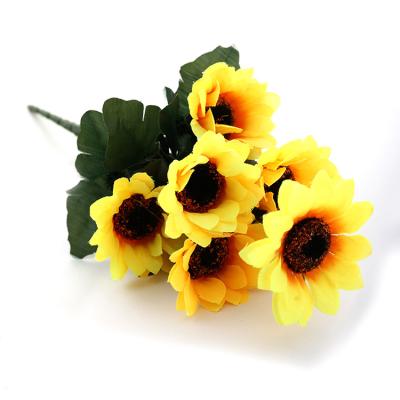 China 2022 Hot Sale Artificial Flower Basket 7 Head 29CM Outdoor Hanging Artificial Sunflower Bouquet Colorful Hot Artificial Sunflower Indoor Decoration for sale