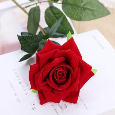 China Beautiful colorful simulation rose simple flannel rose indoor flower arrangement in lovely flower valentine's day gift fashion for sale