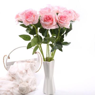 China Small bud home artificial rose flower indoor outdoor decoration simple rose flower fabric wool decoration artificial rose for sale