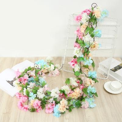 China Wholesale 2.2m Colorful Hot Selling Beautiful Artificial Cherry Blossom Rattan Hanging Plant Suitable For Family Garden Wall Fence Birthday Party for sale