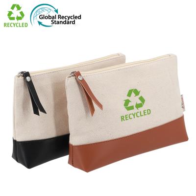 China Eco-Friendly Recycled Cotton Canvas Makeup Zipper Pouch Preppy Style Eco-Friendly Recycled Cosmetic Toiletry Bag With GRS Standard PU for sale