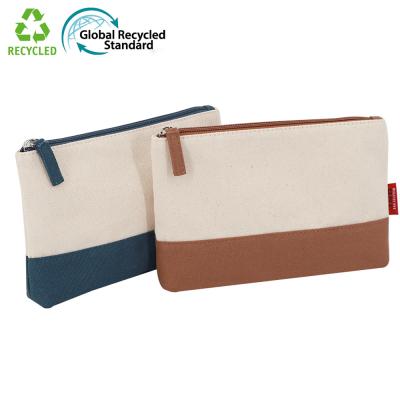 China Preppy Style Biodegradable Recycled Cotton Canvas Makeup Bags Cosmetic Travel Make Up Pouches With Zipper Makeup Bag Custom Logo for sale