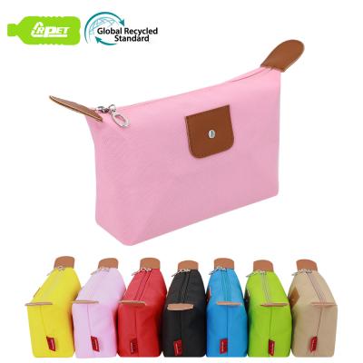 China Style GRS RPET Style Candy Color Makeup Pouch Preppy Standard Viable Foldable Zipper Pouch Form Cosmetic Toiletry Wash Bag For Girls for sale