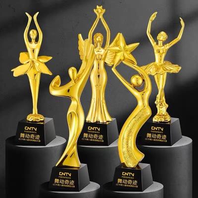 China Customized High Quality Folk Lady Figure Golden Metal Art Music Dance Trophy Welcome To Consult and Dance Award for sale