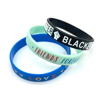 China Custom Eco-Friendly Printed Custom Logo Silicone Rubber Bracelet Wrist Band Wristband for sale