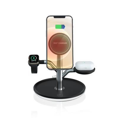 China New Arrival of Smart Watch 15W 3 in 1 Fast Charging Wireless Mobile Phone Charger Stand Holder for iPhone for sale