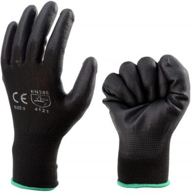 China Good Grip Logo Work Gloves Machine Knitted Shell Black PU Gloves Custom PU Grip Glove For Automotive Industry for sale