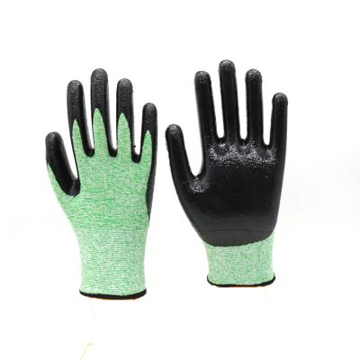 China Seamless Nitrile Work Gloves Huayi Green Knitted Electrical Safety Gloves Safety Project Gloves for sale