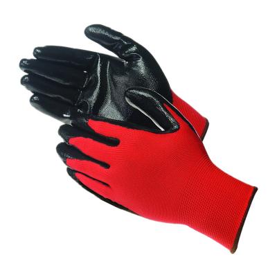 China Durable Cheap Black Red Nylon Nitrile Coated Daily Use Gloves Guante Nitrile Gloves for sale