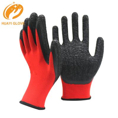 China Stretch Red Nylon Mechanics Exfoliating Anti Slip Black Latex Coated Ply Work Construction Glove for sale