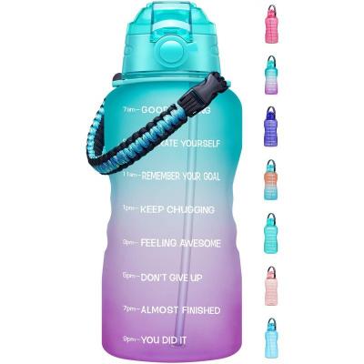 China Large Sustainable Motivational Paracord Handle & Straw BPA Free Removable Leakproof Jug With Time Marker Gallon Water Bottle Custom Sport for sale