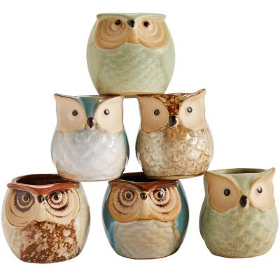 China Corrosion Resistance Owl Flowing Glaze Base Serial Set Ceramic Plant Cactus Flower Container Planter Garden Succulent Pots for sale