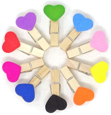 China Durable Mini Heart Shaped Wooden Colored Craft Cuts Wedding Party Decoration Pinzas Mighty Paper Clothespin for sale