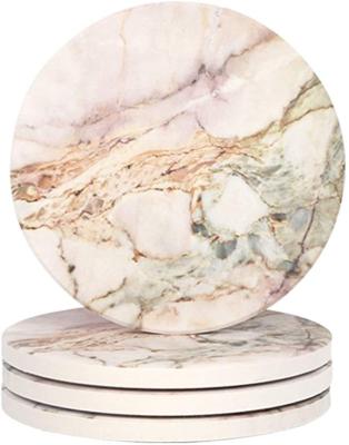 China 6pcs Viable Set Marble Pattern Decorations Living Room Coffee Table Decor Absorbent Ceramic Stone Roller Cup Coasters for sale