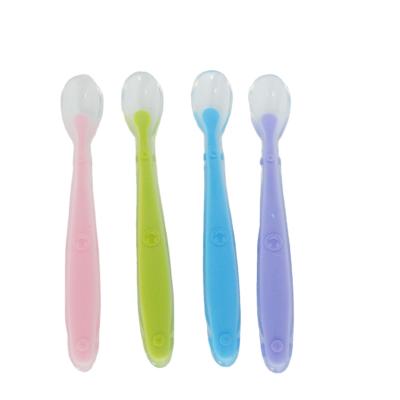 China BPA Free Infant Feeding Toddler Shaping Soft Tip Weaning Gums & BPA Free Silicone Baby Utensil Slim Feeder Spoon for sale