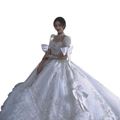 China Breathable Feishiluo Customized New Arrival Long Sleeve Heavy Beading Elegant Ball Gowns Wedding Dresses for sale